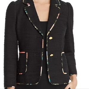 KATE SPADE Black Picnic Perfect Blossom Trimmed Tweed Jacket Size 00